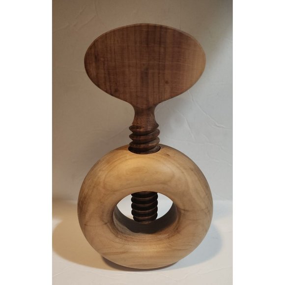 Vintage MCM Wood SCREW NUT CRACKER Turn Screw To Crack Shell Display As Decor - Picture 1 of 9